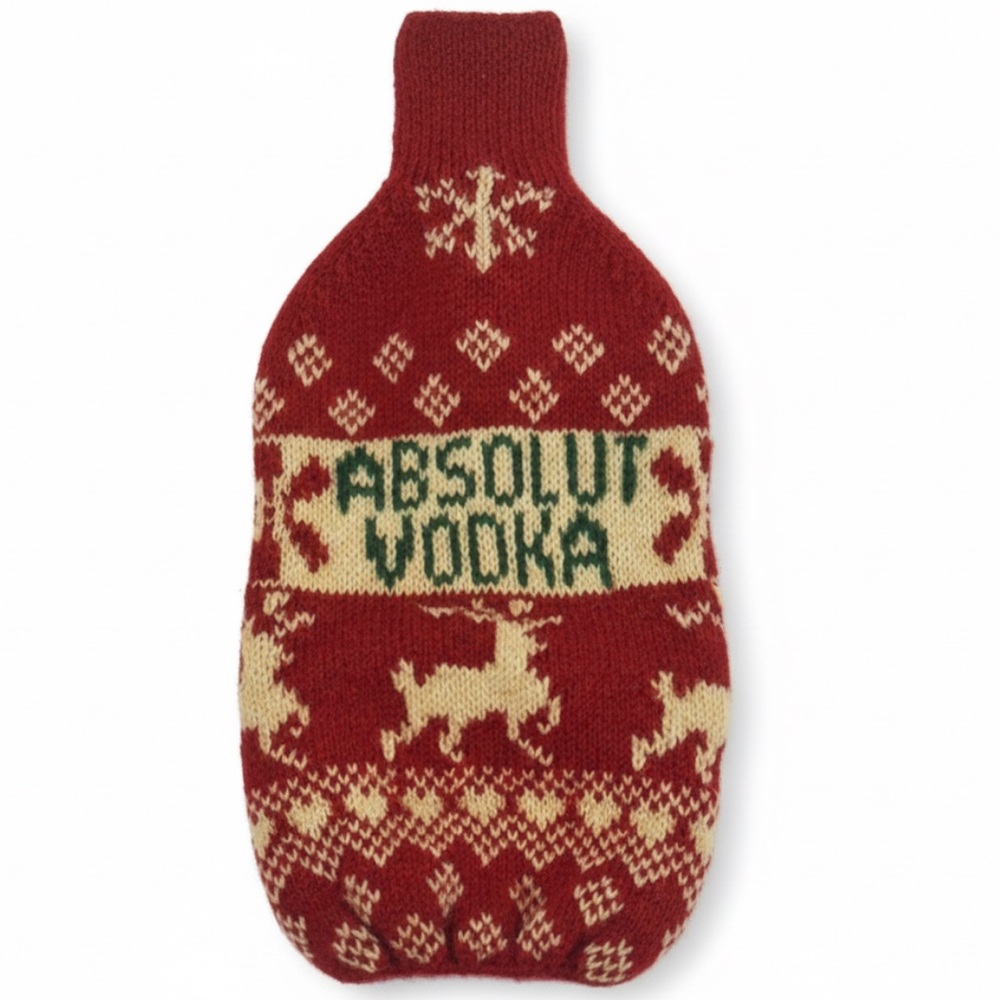 Absolut Vodka Red Cozy Sweater Christmas Sleeve Bottle Cover Cynthia Rowley